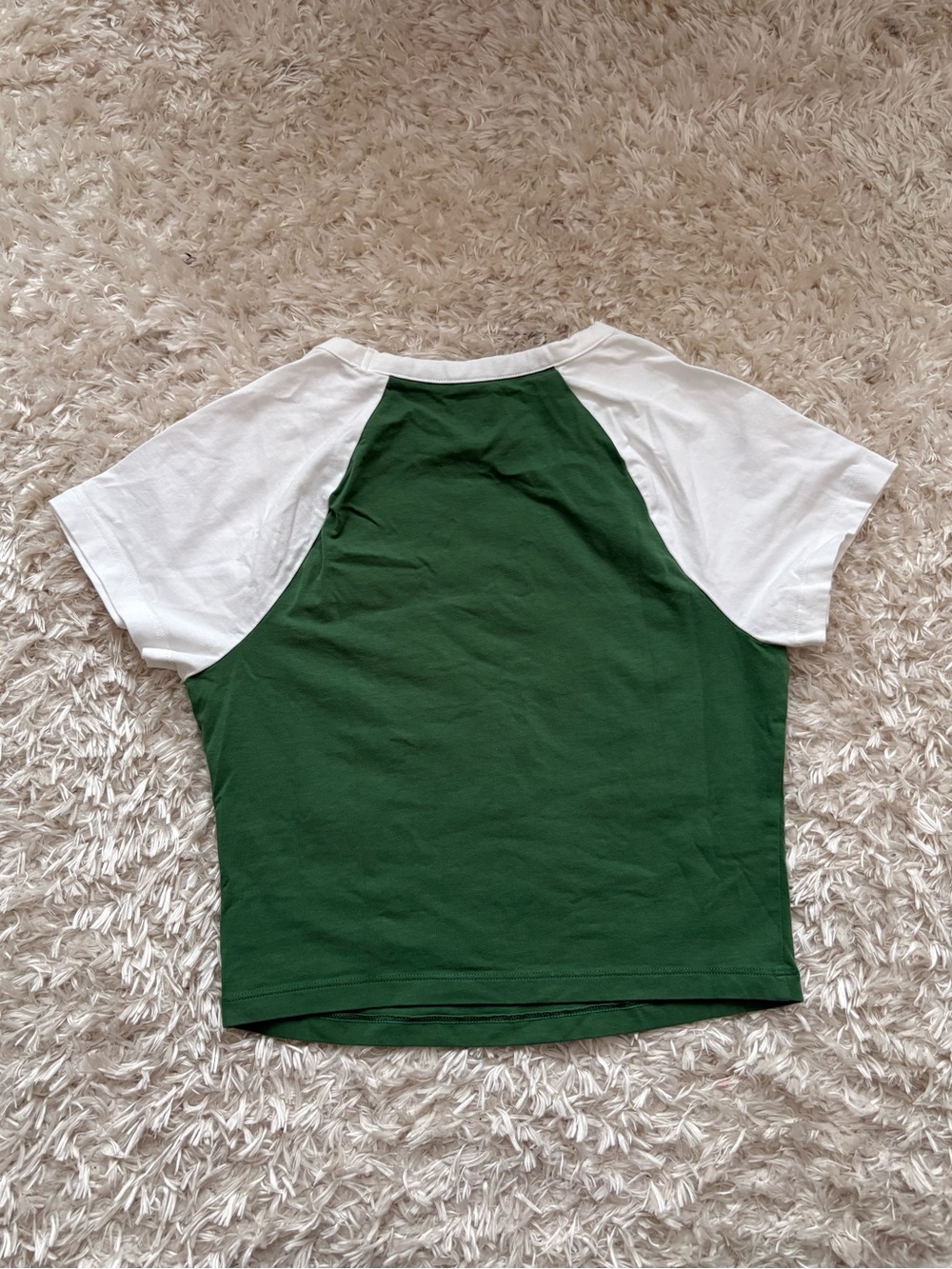 PINK Victoria's Secret Raglan Tee Green White Short Sleeve Cute Crop Top Ringer